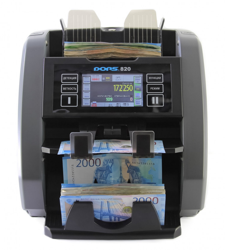 Двухкарманный счетчик банкнот DORS 820 RUB/USD/EURO артикул 0021-6110