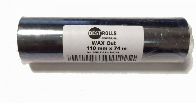 Термо-трансферная лента 110мм*74м Black ,Wax, Out, 0,5